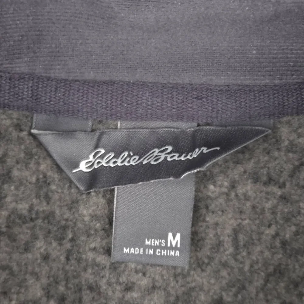 Eddie‎ Bauer Mens Fleece Quarter Zip Size Medium Heathered Grey Outdoor Warm